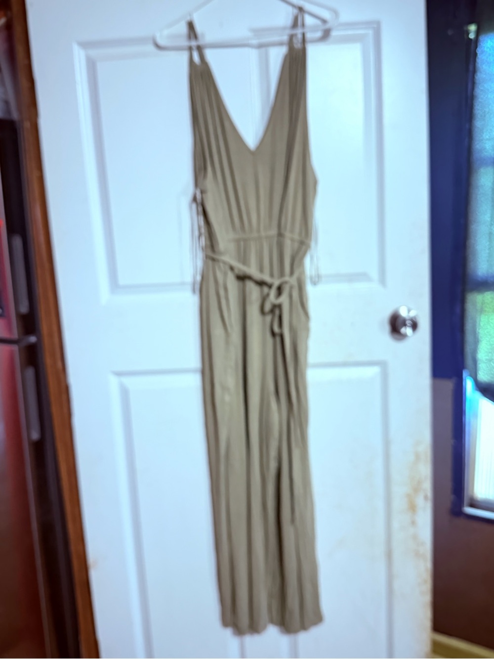 Old Navy Olive Green V-Neck Jumpsuit with Tie Waist
